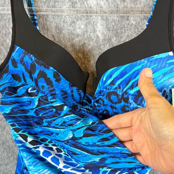 Miraclesuit Animal Kingdom 1pc Swimsuit Crossover Underwire Shirred Blue Teal - Picture 2 of 11